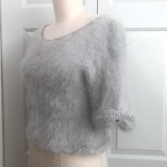 Vintage ‘80s Fiddlestix Cropped Soft Fuzzy Blue Gray Sweater Size Small - Picture 3 of 14